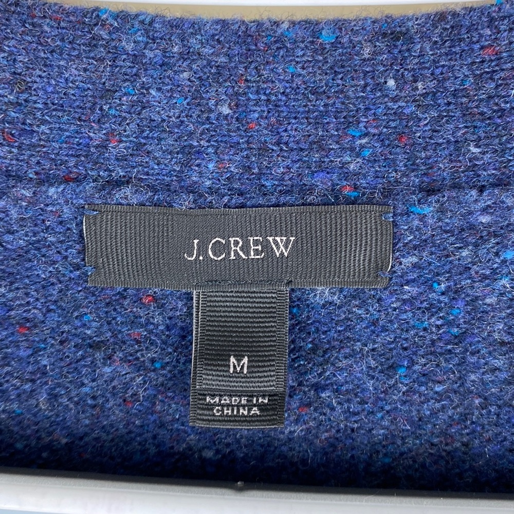 J. Crew Navy Blue Donegal style Wool Cardigan Size M - cozy for fall & winter! - Picture 4 of 7